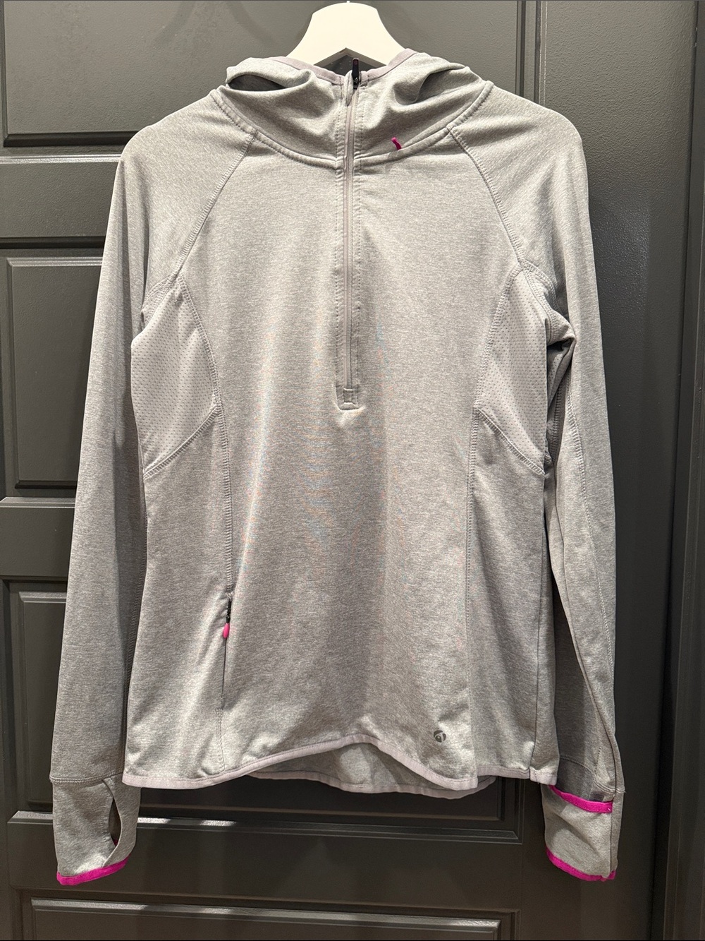 Light Gray Running Half-Zip Hoodie with Pink Accents size S